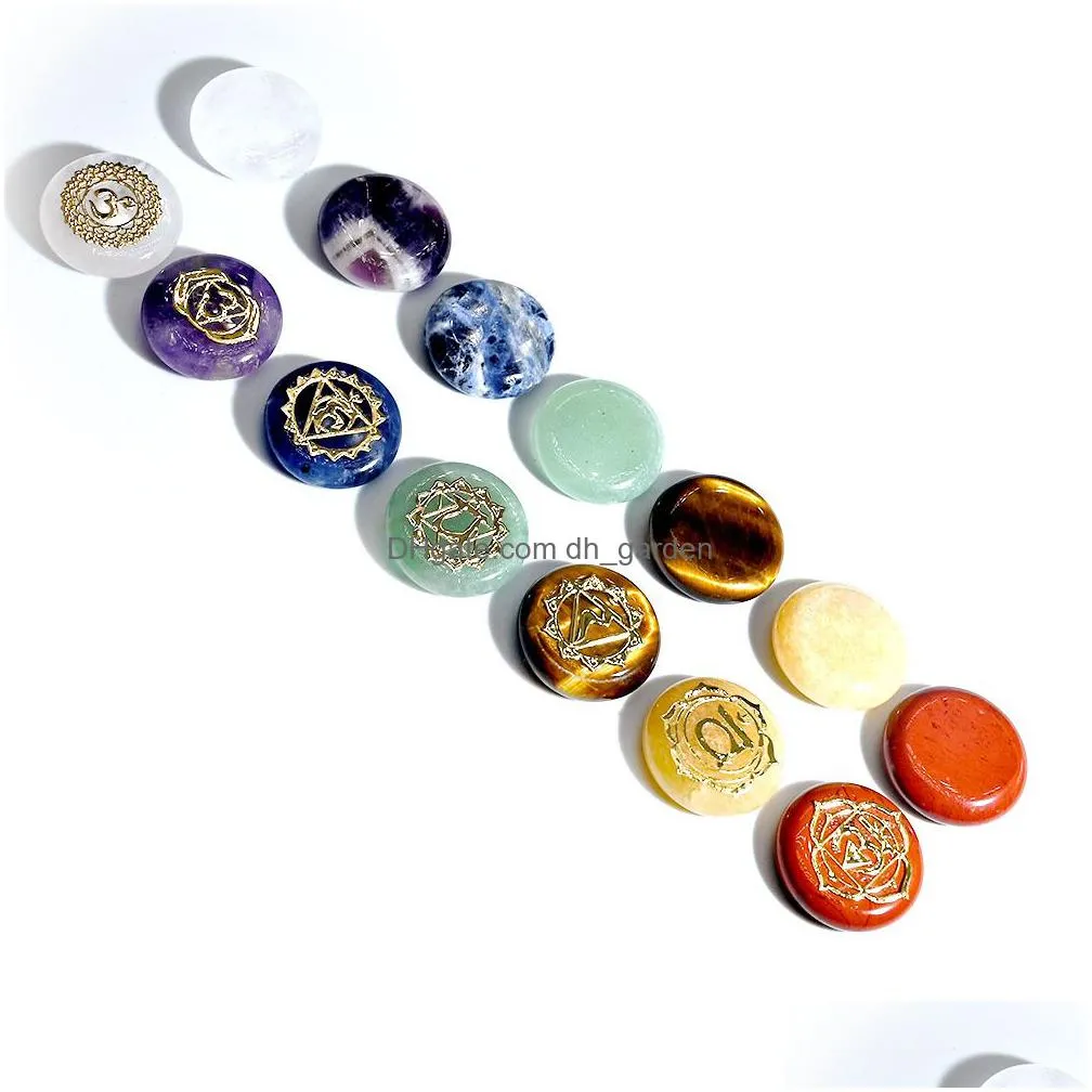 natural crystal seven color stone 18mm round piece yoga symbol beads ornament craft amethyst topaz bag set