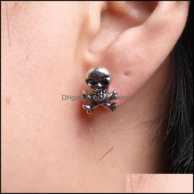 hip hop punk rock men women retro skull stud earrings couple party decoration earrings halloween gift wholesale 1 pair