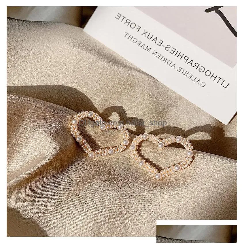 fashion jewelry s925 silver post earrings faux pearls beads heart stud earrings