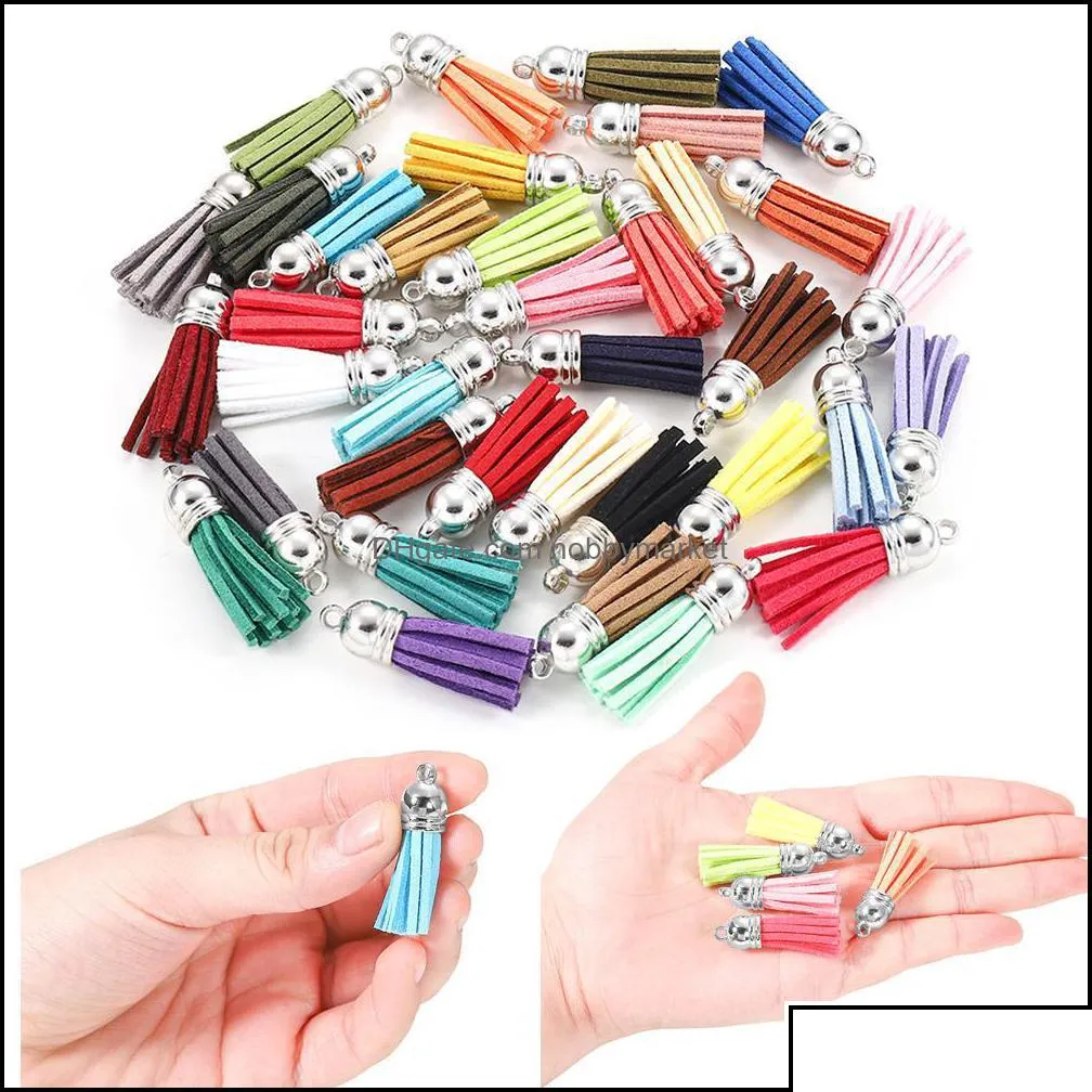 key rings jewelry 1pcs 38mm leather tassel for keychain cellphone straps fiber fringe suede diy pendant with caps findings drop delivery