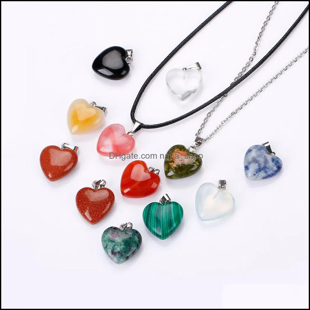natural stone heart cross drop pendant necklace opal tigers eye pink quartz crystal chakra reiki healing pendulum necklaces for women