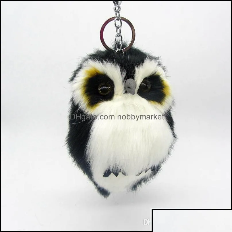 key rings jewelry cute girls rabbit fur pom owl chain women fluffy pompon nighthawk keychain on bag car trinket female party gifts drop