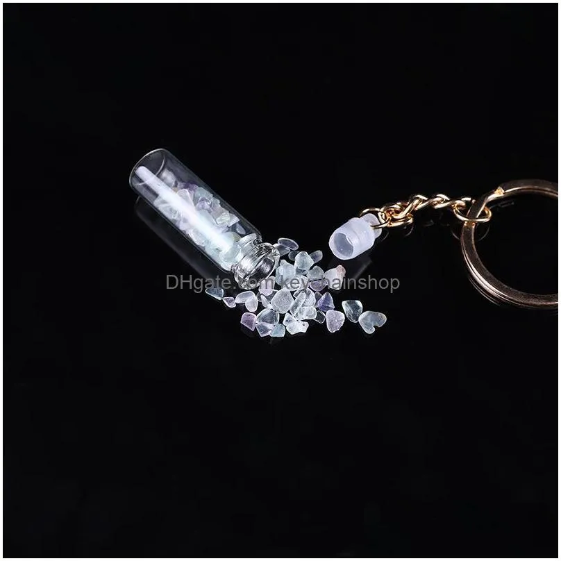 fashion gravel hearling crystal key chain rings energy stone drift bottle keychain accessories