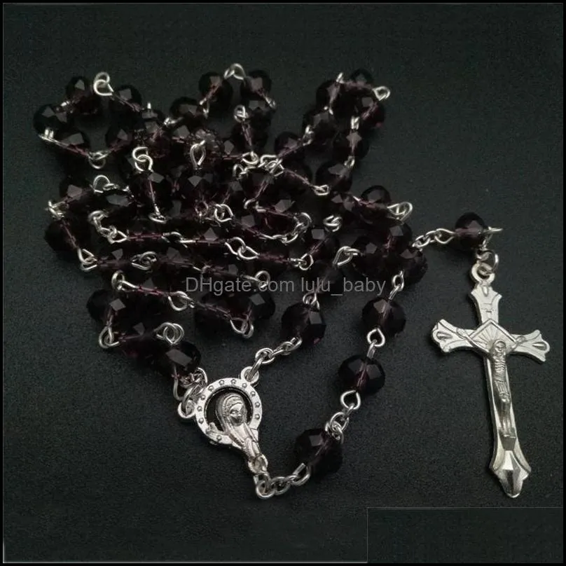 religious jesus cross pendant chain classic handmade prayer necklace crystals beads rosary necklaces jewelry dhs p246fa