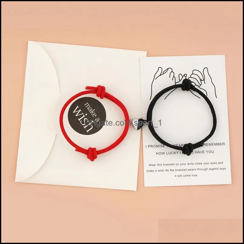 cute heart charms couple link bracelets gift handmade adjustable forever love relationship bracelet magnetic bond bracelet set wholesale