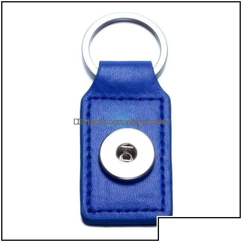 key rings jewelry blue brown square pu leather snap button keychains fashionable diy ginger noosa pendant chain car keyring aessories