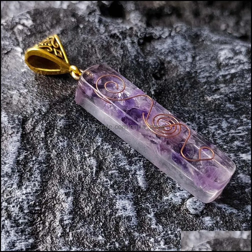 crystal amethyst gravel meditation seven chakra pendulum necklace orgone energy necklaces for women jewelry