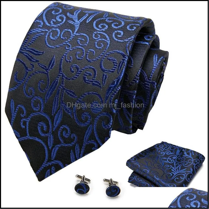 luxury mens ties floral black gold paisley necktie pocket square cufflinks set wedding party tie