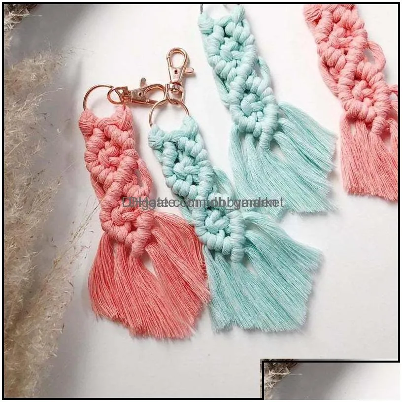 key rings jewelry personalized est creative irregar tassel bohemian keychain cute cotton rope weave bag decoration rame pendant keychain82