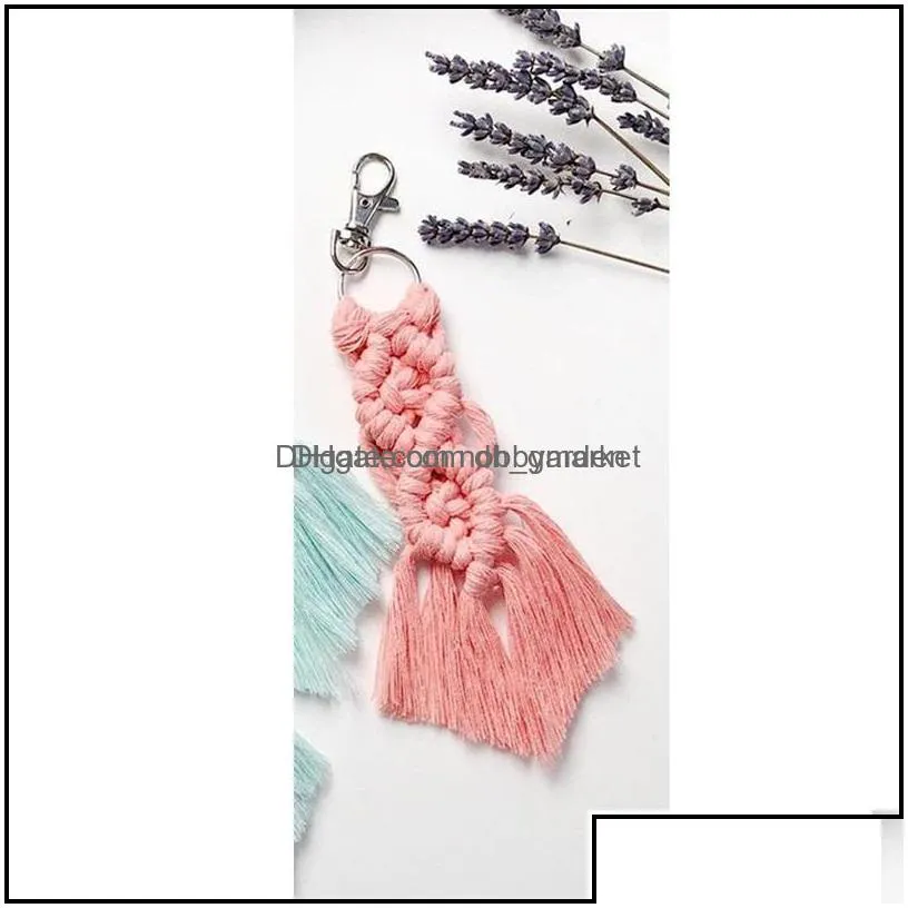 key rings jewelry personalized est creative irregar tassel bohemian keychain cute cotton rope weave bag decoration rame pendant keychain82