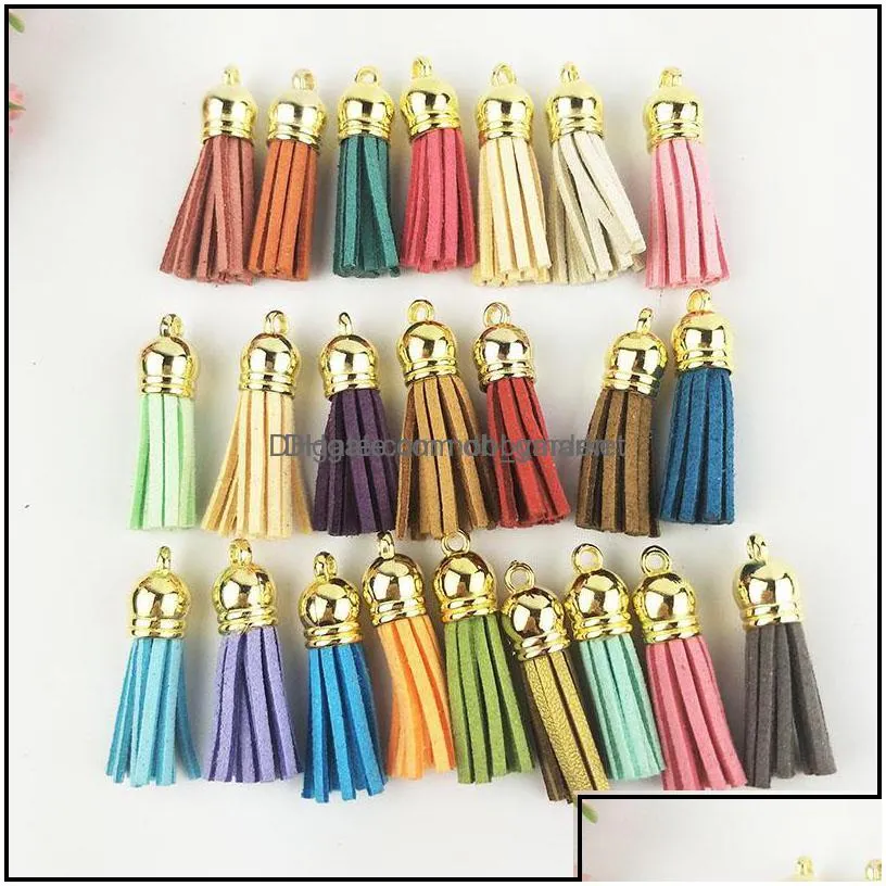 key rings jewelry 1pcs 38mm leather tassel for keychain cellphone straps fiber fringe suede diy pendant with caps findings drop delivery