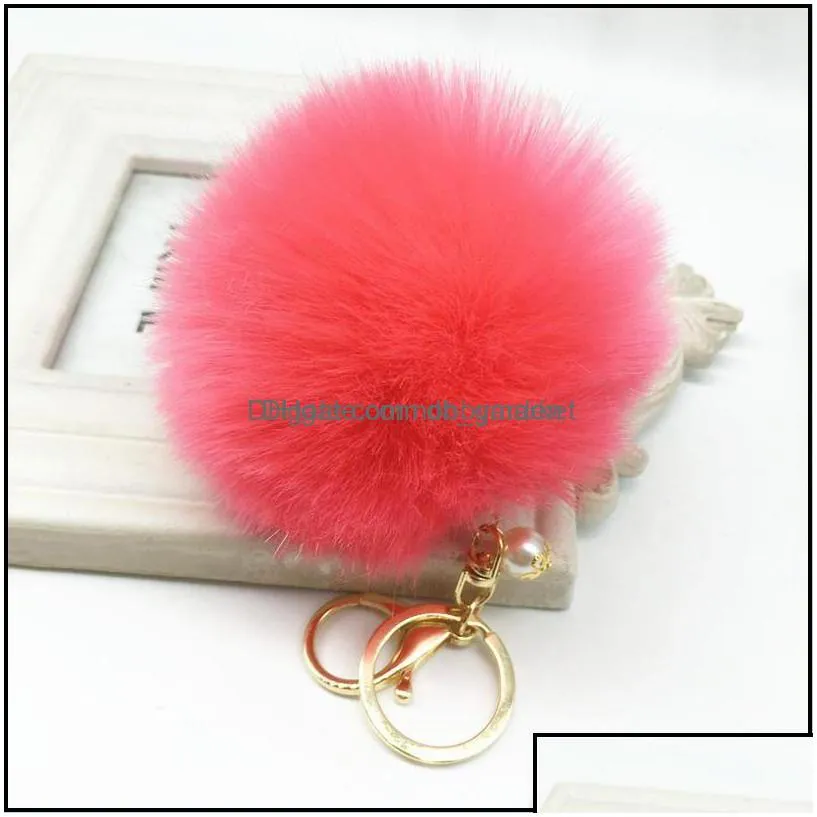 key rings jewelry cute genuine leather rabbit fur ball plush chain for ring bag pendant car keychain drop delivery 2021 4yrqb