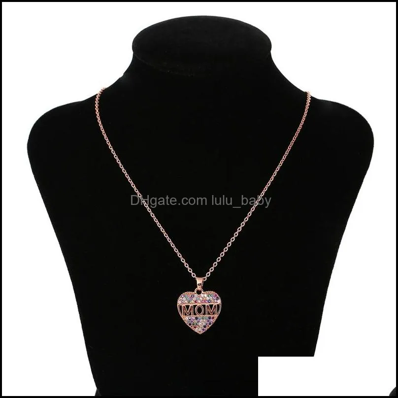 women fashion rhinestone love necklaces crystal mom heart necklace pendant accessories mothers day gifts jewelry p330fa