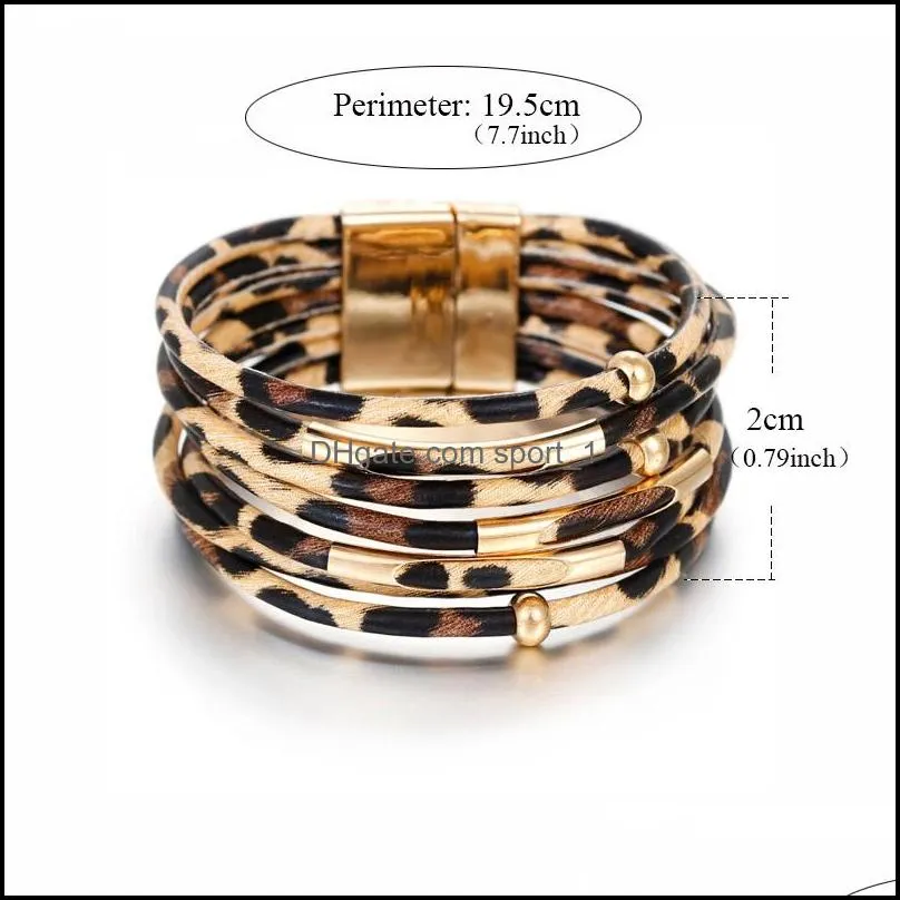 trendy leopard leather bracelets for women blink copper beads wraped multilayer magnetic clasp bracelet wholesale jewelry gift