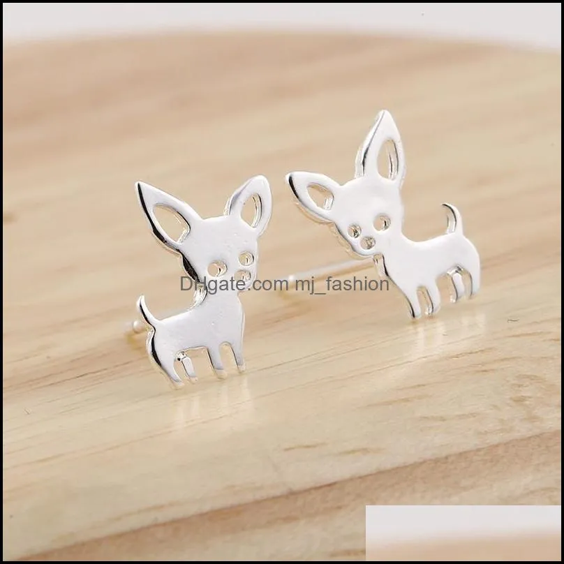 cute lovely stainless steel dog stud for women children jewelry trendy animal fox shape earrings girls birthday gift