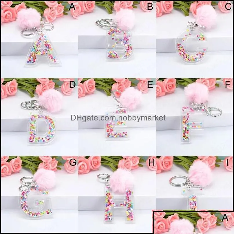 key rings jewelry letter keychains 26 glitter hollowedout english alphabet car ring women handbag crafts with puffer ball gift drop