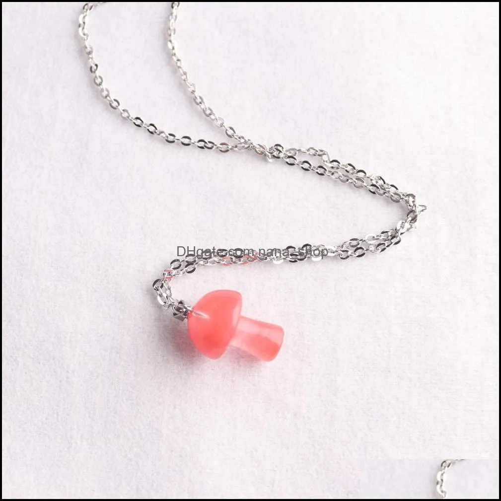cute mushroom pendant necklace natural stone crystal quartz healing energy necklace for women neckale