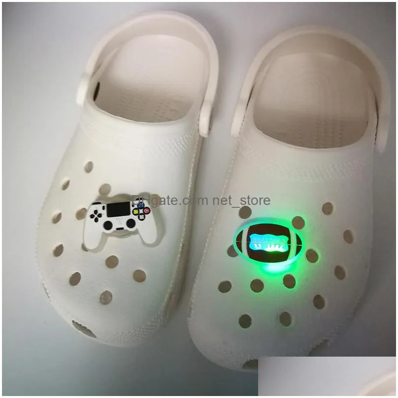 moq 10pcs available styles led light sparkle croc jibz charms flashing shoe buckles decorations luminous shoe parts accessories charm fit kids sandals