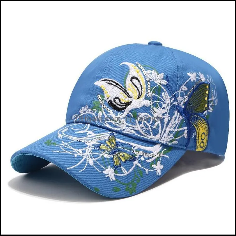 summer autumn ball caps women butterflies flower embroidery girls sun hats casual snapback cap