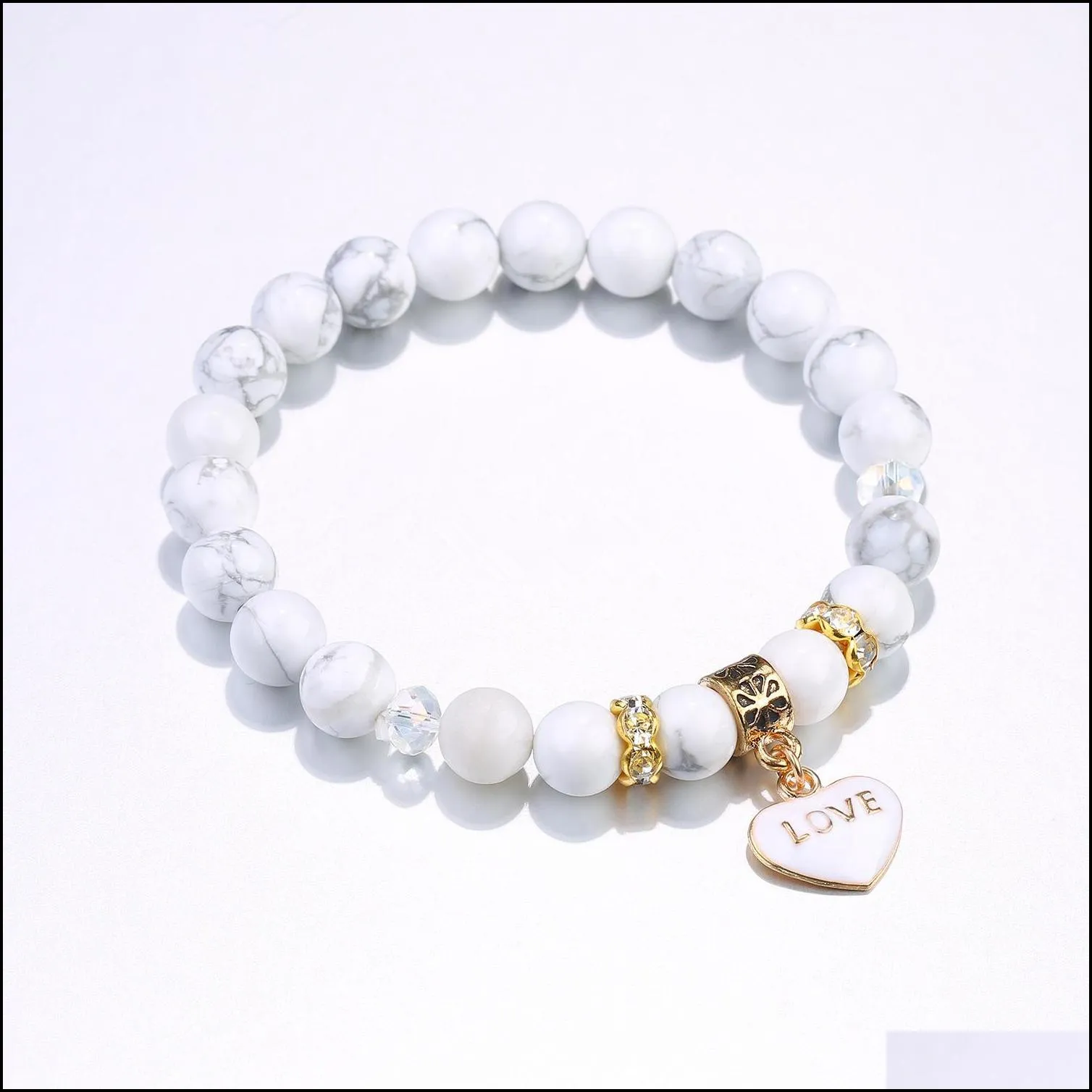 fashion white turquoise natural stone bracelet gold plated heart love charm bracelets bangles for women yoga jewelry