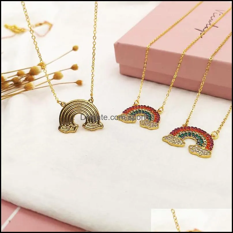 2019 rainbow  pendant necklace gold alloy inlaid zircon adjustable chain necklace fashion women jewelry gift
