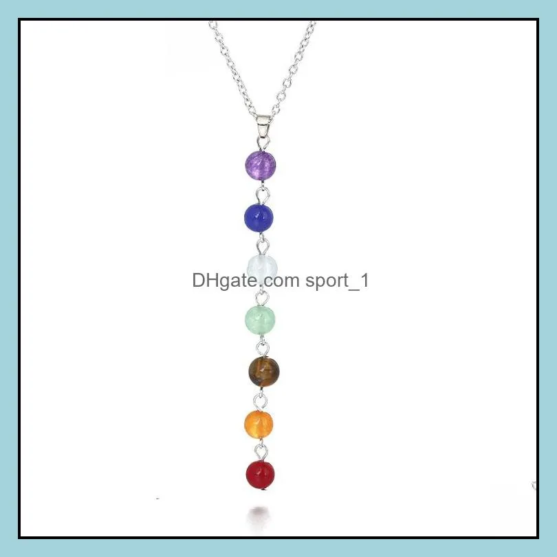 7 chakra beads pendant necklace with real stones mala yshaped chains for women reiki healing energy beads yoga jewelry