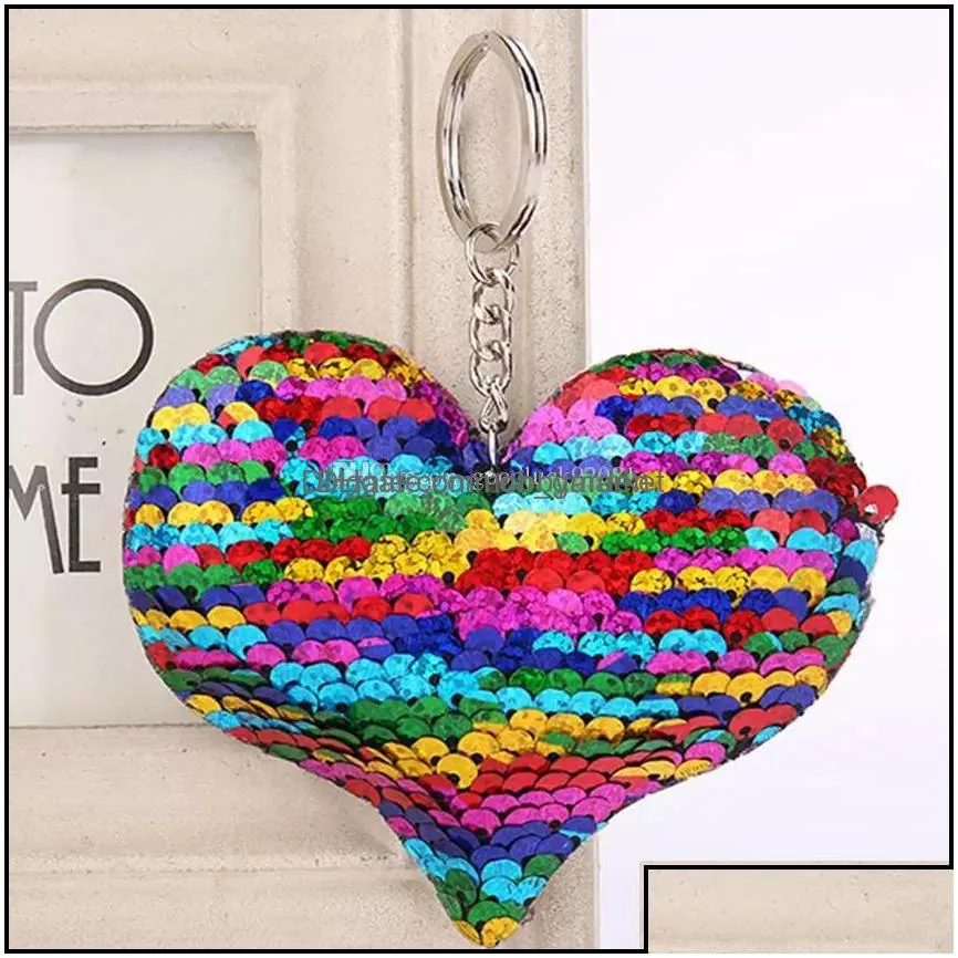 key rings jewelry sequins heart chain real leather keychain car ring gift drop delivery 2021 ti9ou