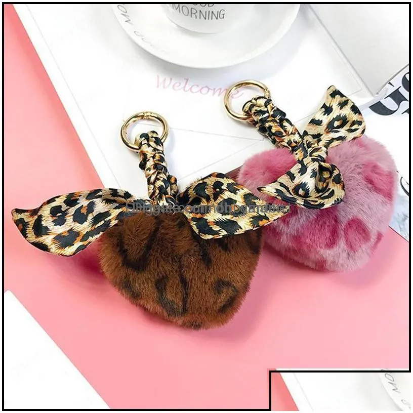 key rings jewelry faux rabbit fur ball chain pompom leopard plush heart keychain pom round trinket car bag pendant ring gift drop delivery