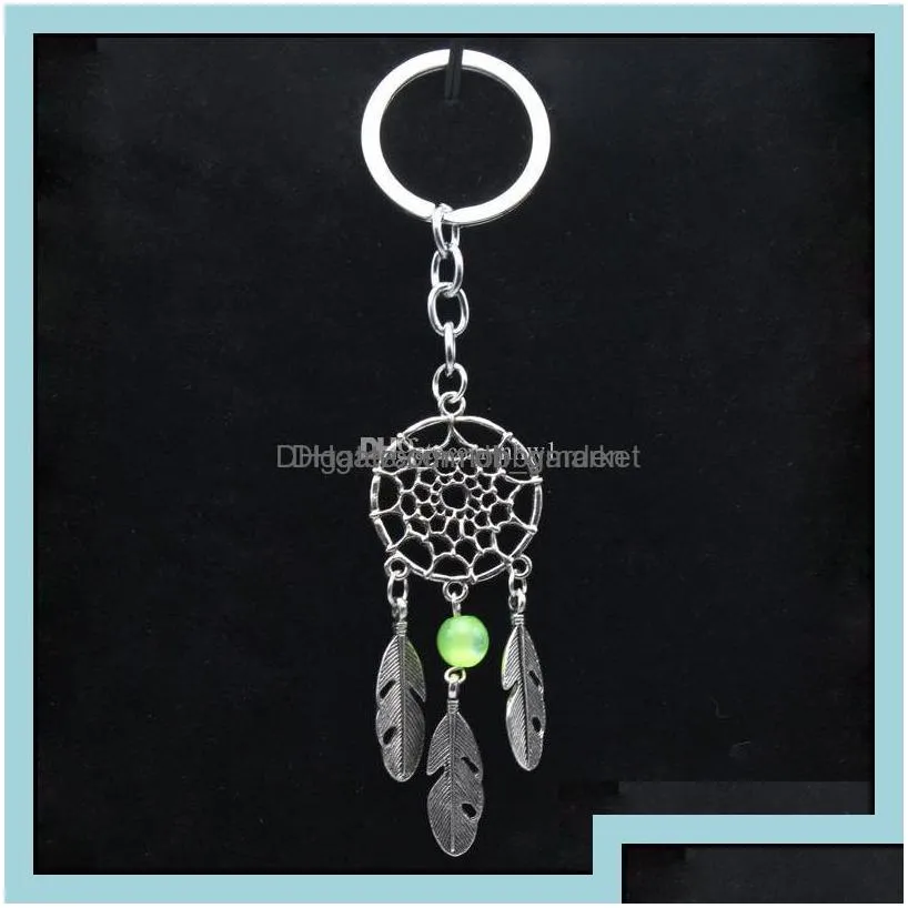 key rings jewelry fashion gift black beads dreamcatcher feather wind chimes dream catcher chain women vintage indian style keychain drop