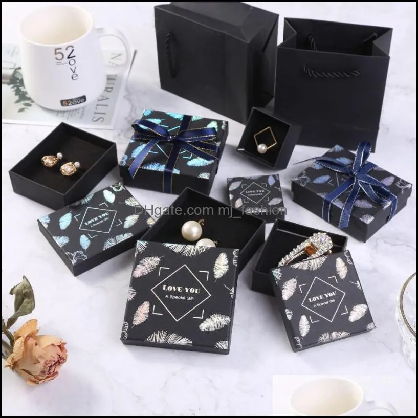 print leaves black jewelry boxes organizer storage constellation stud gift case necklace earrings ring box paper packaging container