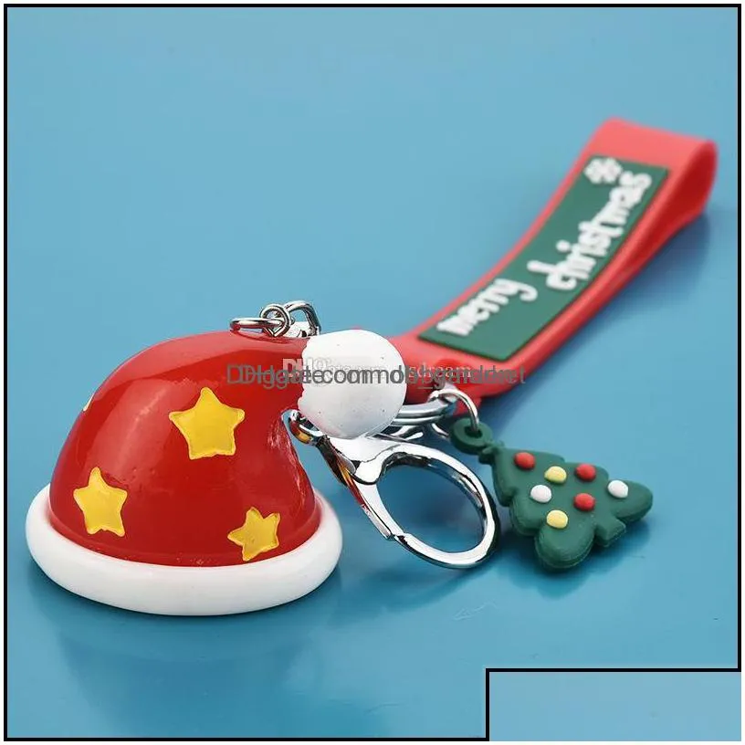 key rings jewelry fashion merry christmas keychain cartoon tree santa hat socks ring holders bag hangs will and drop delivery 2021