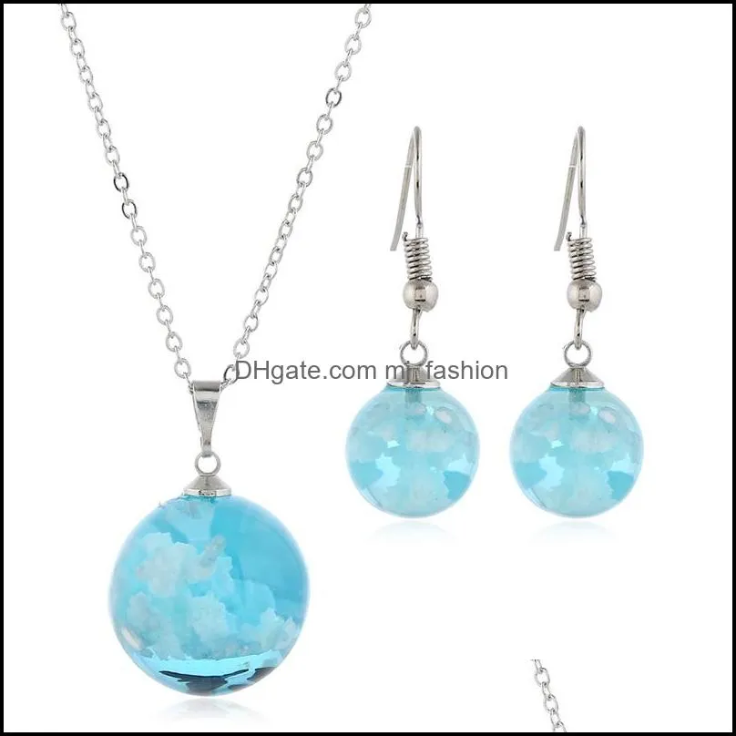 transparent blue sky white clouds resin ball necklace earring set women wedding party exquisite jewelry suit