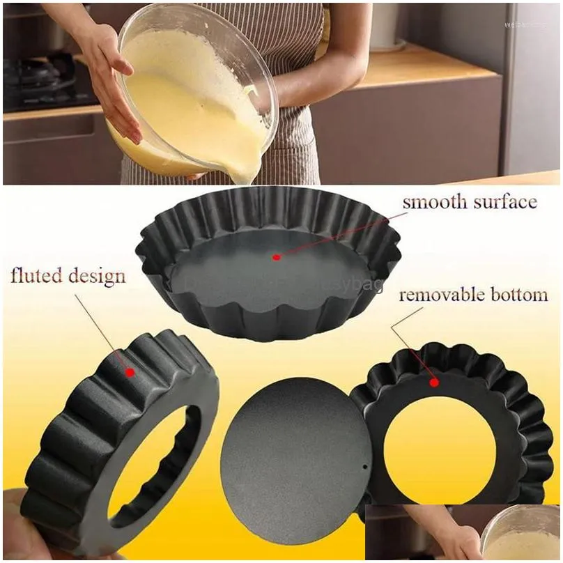 baking tools 7pcs 4inch mini tart pans with removable bottom nonstick quiche reusable fluted edges small molds for party