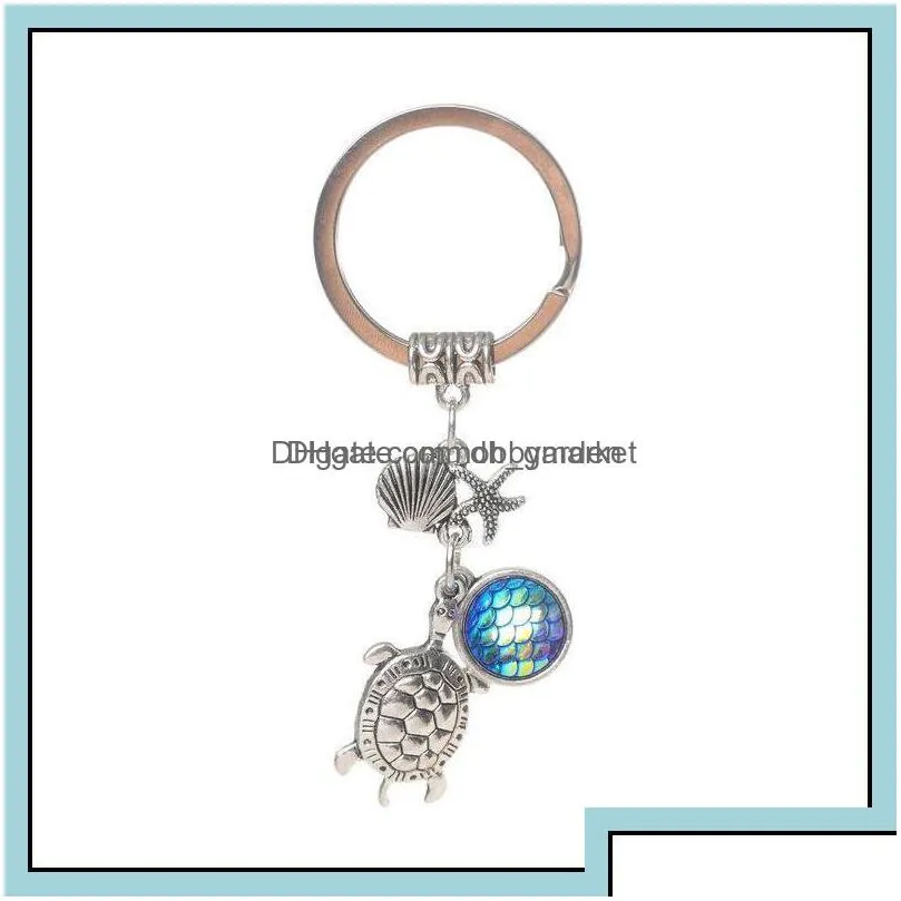 key rings jewelry animal keyrings mermaid keychains starfish shell fish scales turtle chain vintage fashion gifts for women men drop