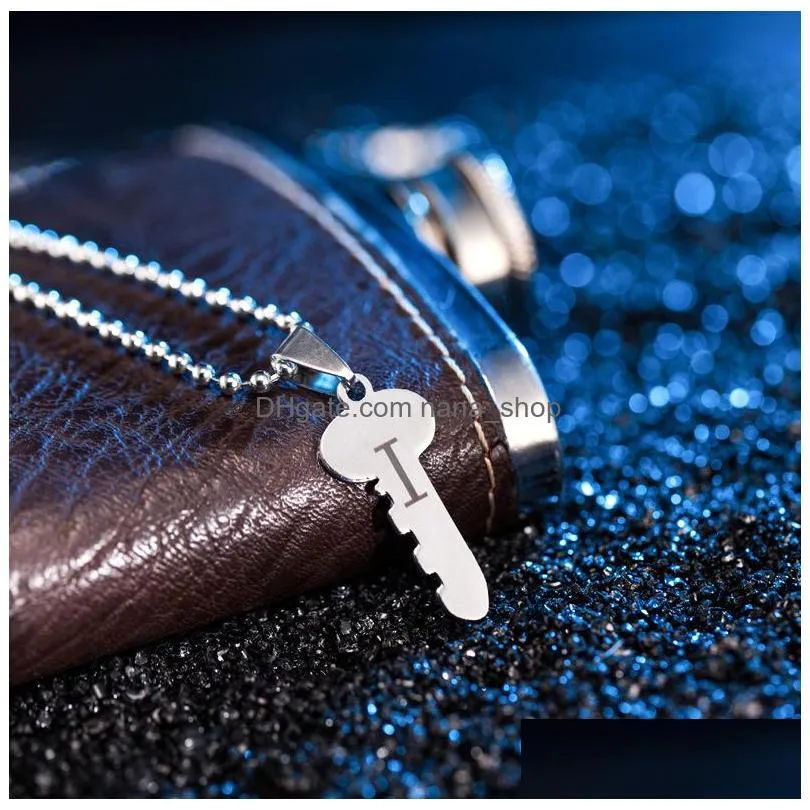 fashion jewelry stainless steel i love you heart pendant necklace lock key pendant couple necklace