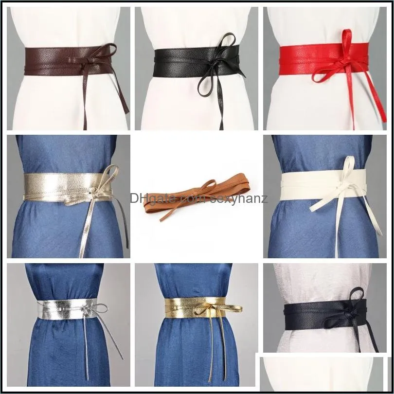 1pc fashion spring autumn women lady belts fashion metallic color soft faux leather wide belt self tie wrap waist mujer dress 20220222