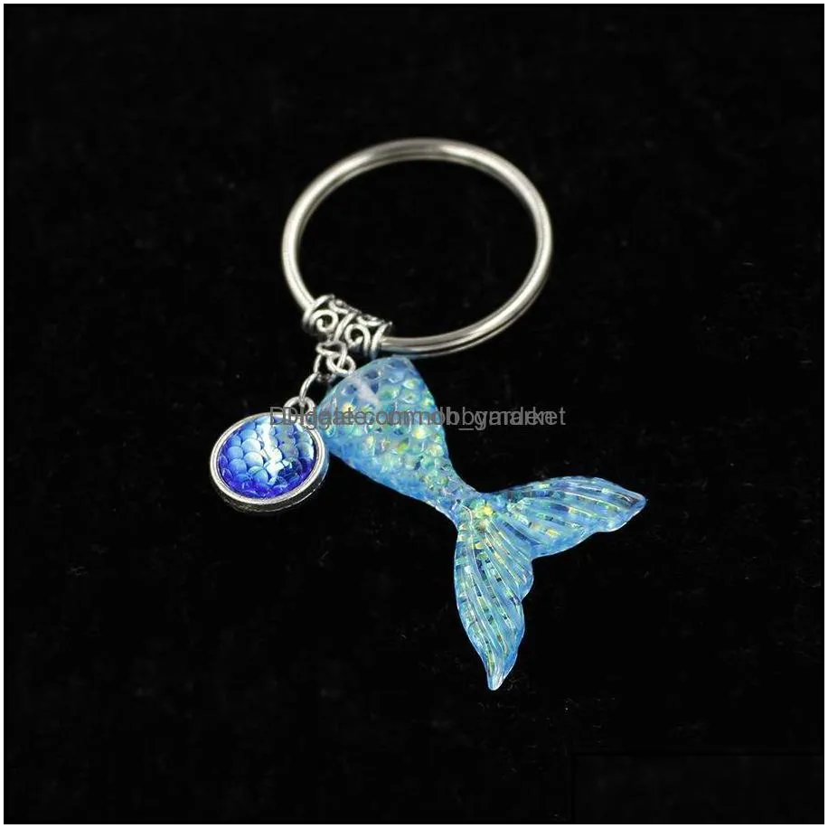 key rings jewelry fashion drusy druzy mermaid scale fishtail keychain fish shimmery chain for women lady drop delivery 2021 6tkji