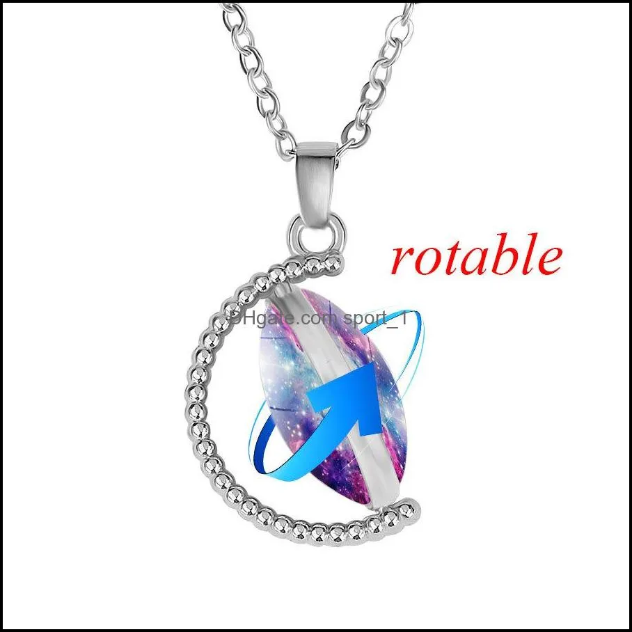 glow in the dark nebula galaxy necklaces for wome men rotable double sided universe planet glass pendant chains fashion jewelry