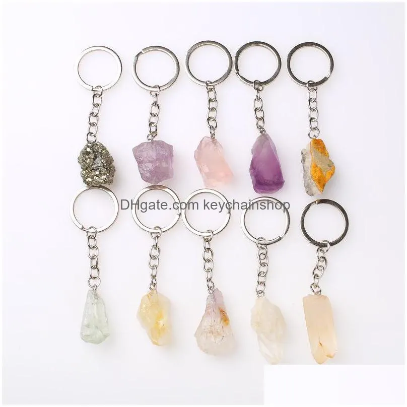 natural rough raw mineral stone key rings crystal quartzs keychain women men handbag hangle car key holder keyring jewelry