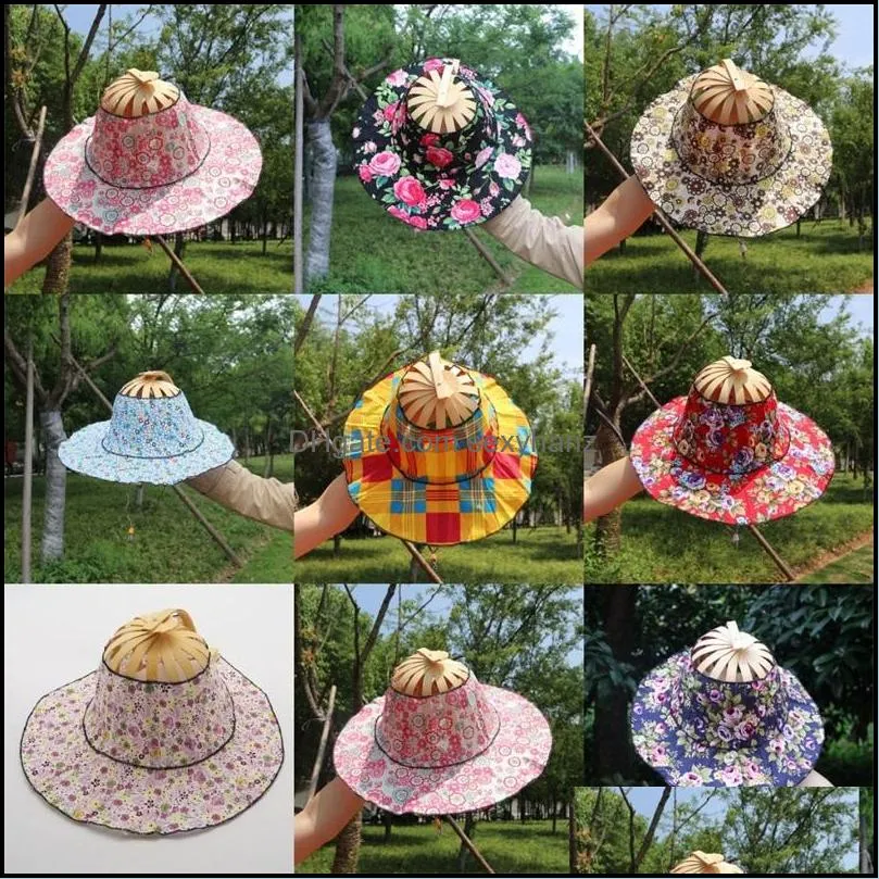 Chinese Style Foldable Hand Fan Sun Hat With Flowers With Floral
