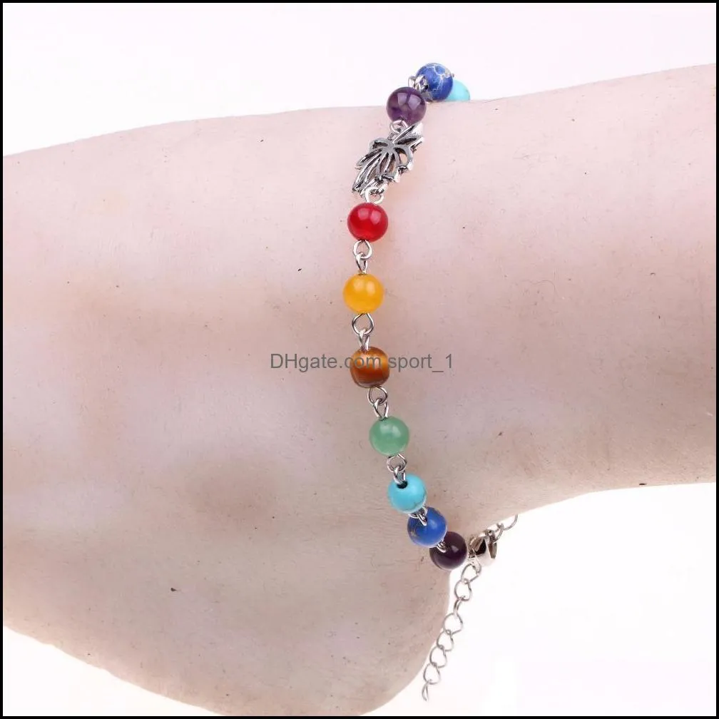  7 chakras lotus flower charms bracelets for women crystal healing balance beads nature stone bracelets yoga handmade jewelry