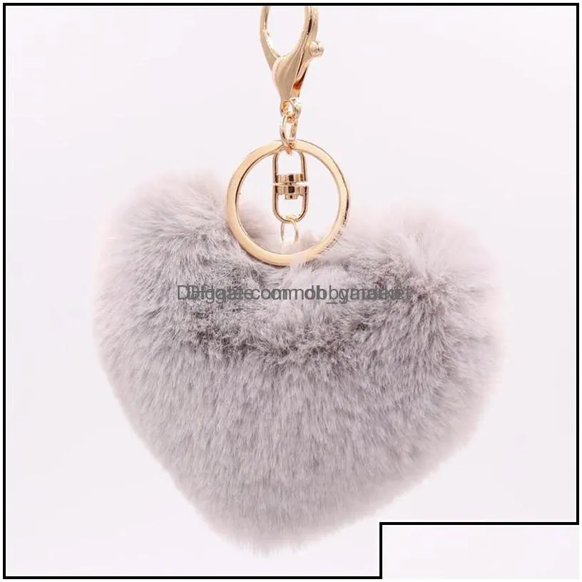 key rings jewelry super noticeable pom keychains fluffy heart shape pompoms keyring faux rabbit puff ball chain for valentine day gift