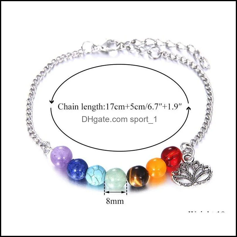 7 chakras lotus flower charms bracelets for women crystal healing balance beads nature stone bracelets yoga handmade jewelry