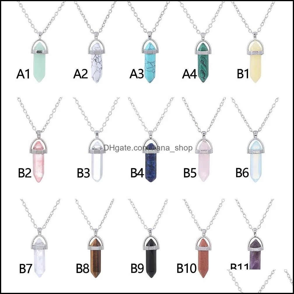 silver plated natural quartz crystal hexagonal pendant chakra healing point pendulum stone necklace jewelry accessories