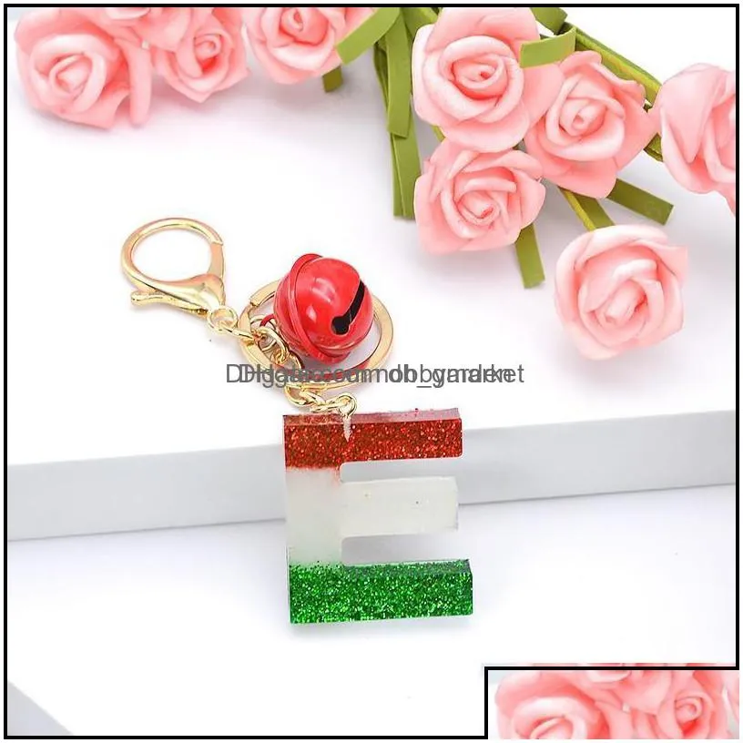 key rings jewelry christmas gradient color letter keychain bell pendant chain cute holder handbag charms sequins keyring gift drop