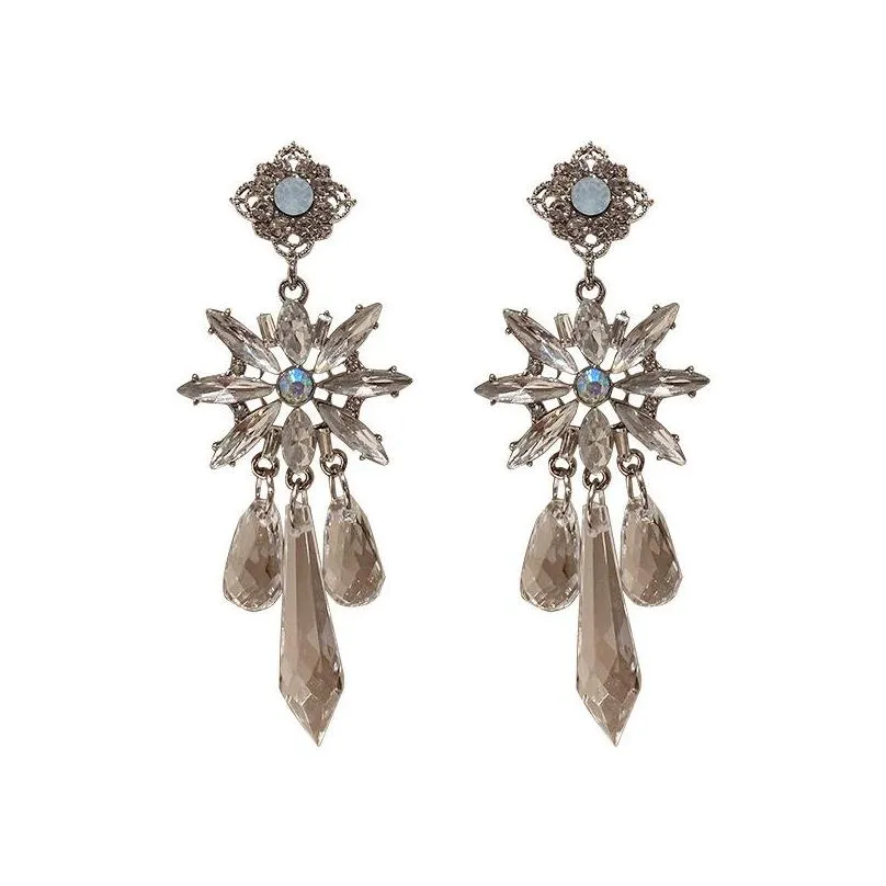 fashion jewelry light luxury crystal flower earrings s925 silver post tassel dangle stud earrings