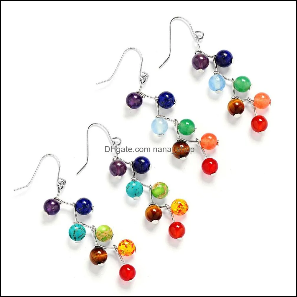 natural stone 7 chakra healing beads hanging earrings yoga meditation tassel color beaded pending earring for women