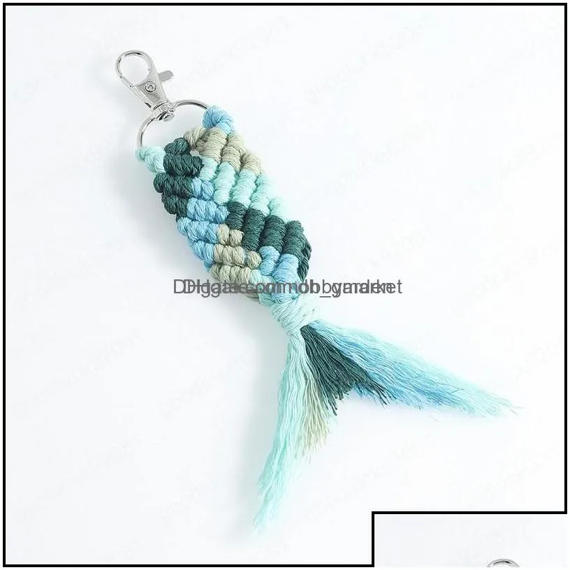 key rings jewelry boho handmade colorf rame keychain for women cotton thread weave mermaid bag aessories bijoux drop delivery 2021
