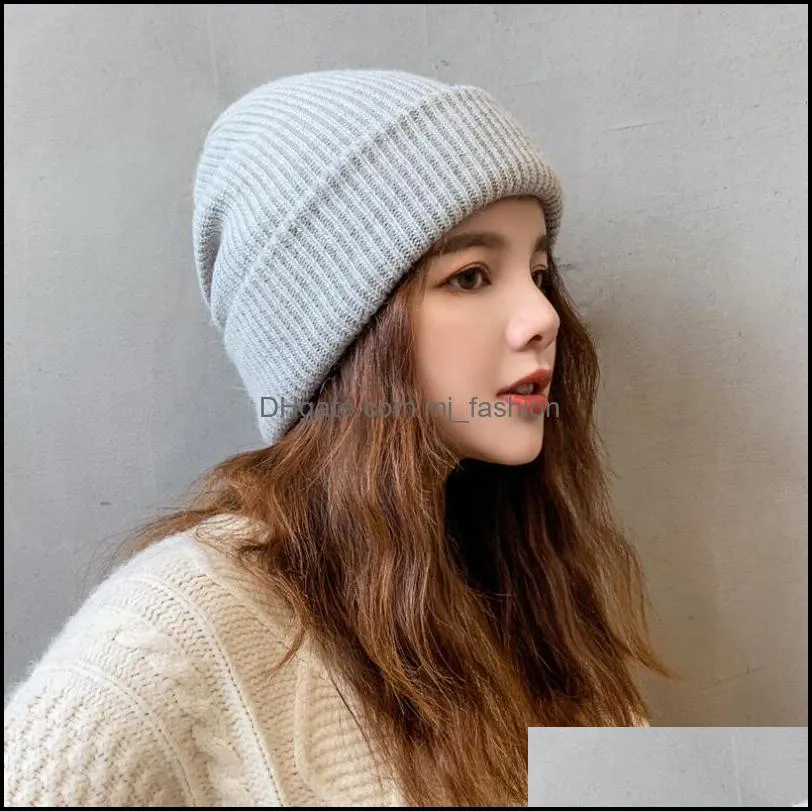 fashion street beanie hat for women winter hats knitted rabbit fur skullies warm bonnet cap female girl caps