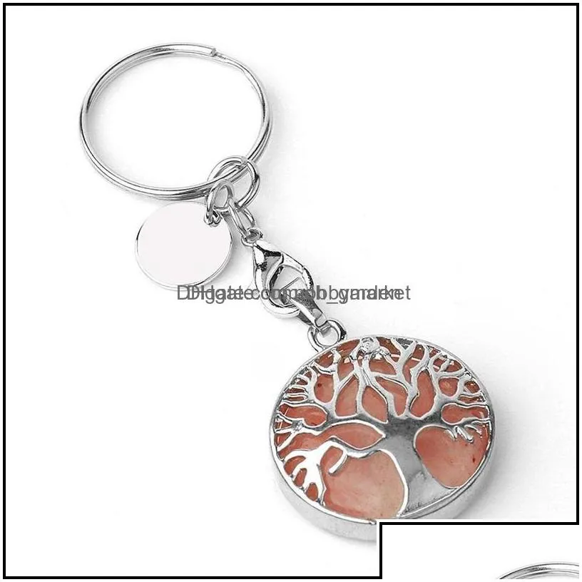 key rings jewelry natural stone original keychains tree of life keyring sier color healing crystal car decor keyholder for women men 471c3